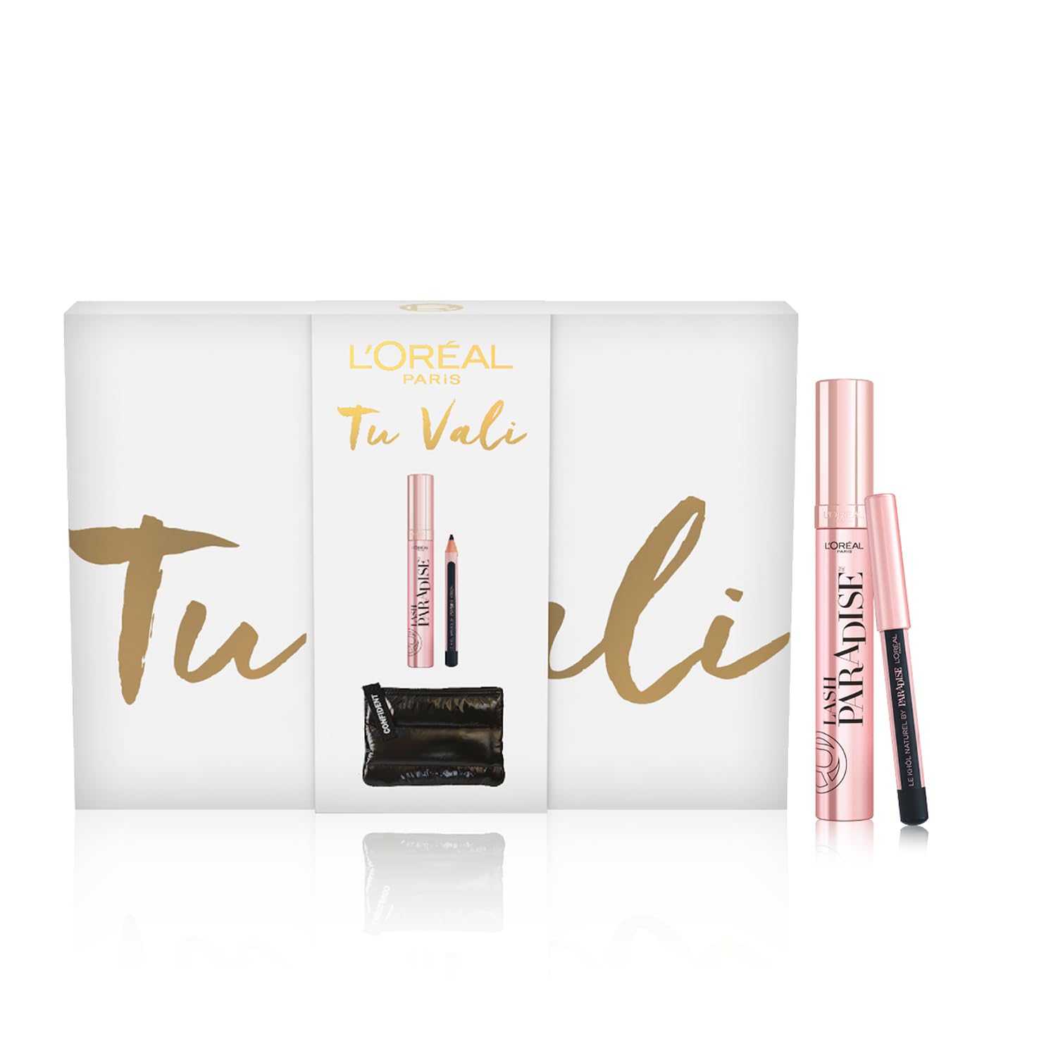 L'Oréal Paris, Pochette Regalo con Mascara Nero Volumizzante e Mini-Matita Occhi, Per uno Sguardo Intenso, Con Esclusivo Beauty Case Piumino