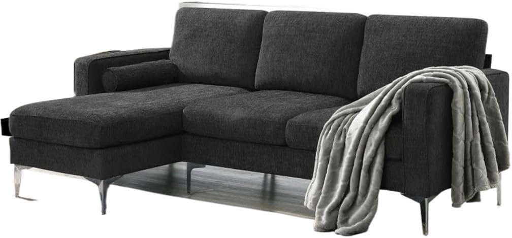 Convertible Sectional Sofa, Chenille Fabric, L-Shaped Couch 3-Seat with Reversible Chaise