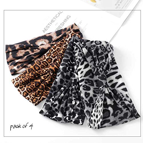 Gortin HB-18 Boho Headbands Black Yoga Leopard Hair Bands Stretch Wide Head Bands Twist Turban Knot Sweatbands Elastic Hair Wraps thumb #1