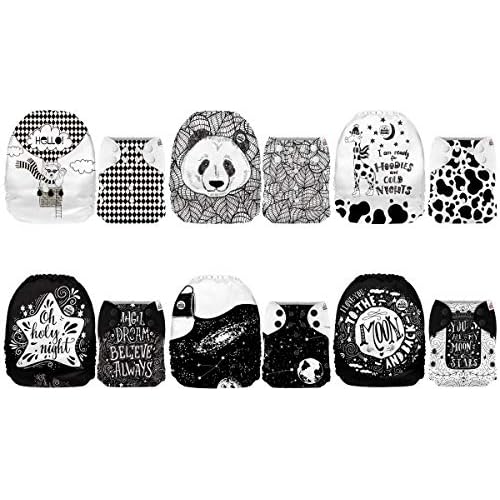 Mama Koala 3.0 Cloth Diapers for Babies with AWJ Lining, 6 Pack with 12 5-Layer Bboo(No Microfiber) Cloth Diaper Inserts - Reusable and Washable Pocket Diapers(12-My Warm Heart)