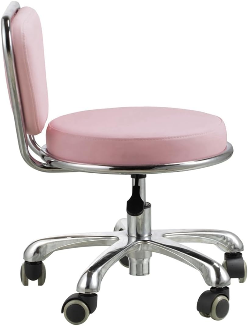 Pedicure Stool with Backrest Hydraulic Height Adjustable Rolling Stool for Nail Technicians Nail Salon (Pink)