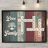 Anniversaree Personalized Family Name Crossword Wall Decor Poster/Canvas - Custom Names Puzzle Prints Mothers day Gifts for Dad Mom Grandma Grandpa (Color 17)
