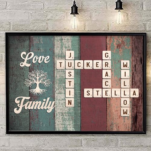 Anniversaree Personalized Family Name Crossword Wall Decor Poster/Canvas - Custom Names Puzzle Prints Mothers day Gifts for Dad Mom Grandma Grandpa (Color 17)