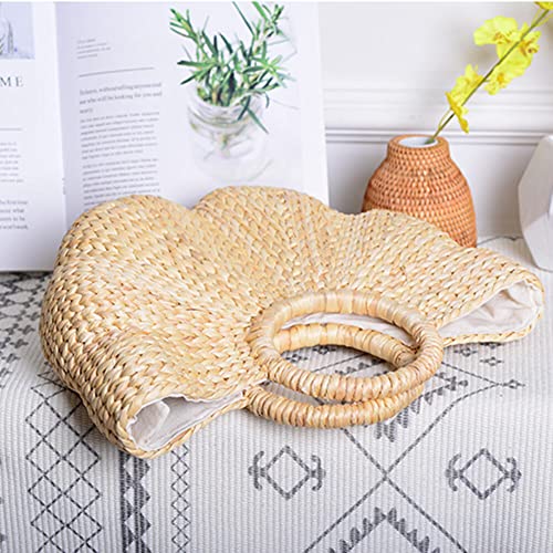 Image of Women Straw Bag Large Woven Bag Round Handle Ring Tote Purse Retro Handbags Summer Beach Handbag