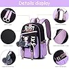 Cute Anime Style Backpack for Girls Cartoon Backpack for Teens Students Fashion School Bag with Pompom Charm (Black Purple) - Image 3