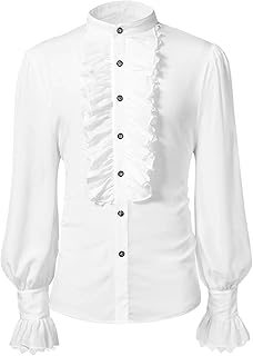 Men Pirate Shirt Victorian Ruffle Medieval Renaissance Vampire Ruffled Steampunk Puffy Halloween Cosplay Shirts