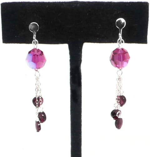 Miniatura 4 de Garnet Tiny Hearts Fuchsia Crystal Earrings January Birthstone Non Pierced Clip On