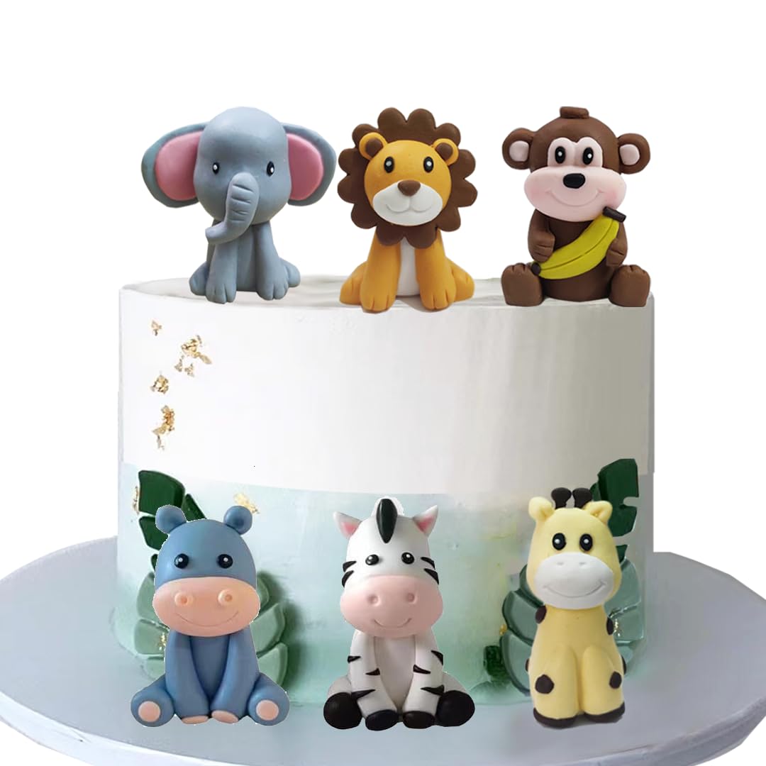 Jungle Safari Animal Cake Topper Set - Handmade Polymer Clay Lion, Giraffe, Monkey, Elephant Decor - View #3