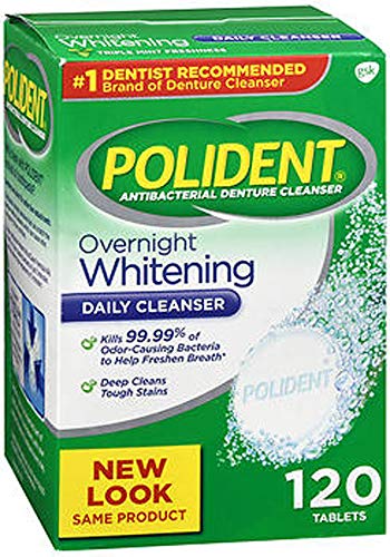 Polident Overnight Whitening Denture Cleanser 120 Tablets (Pack of 2)