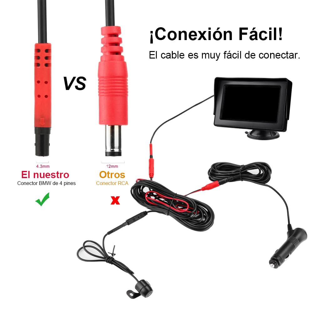 Jansite Cámara de Marcha Atrás y Kit de Monitorización, Cámara de Visión Trasera IP68 Resistente al Agua visión Nocturna Sistema de Asistencia de estacionamiento 4.3 Pulgadas fácil de Instalar