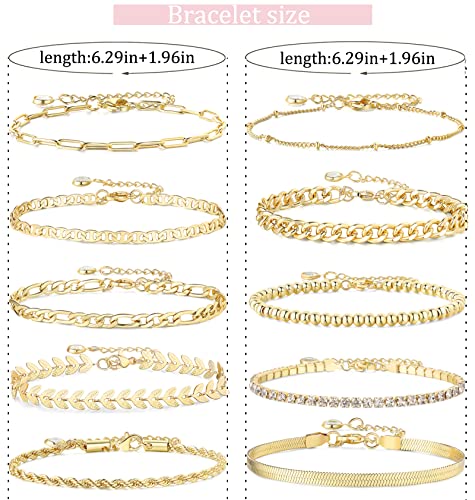 Gold Chain Bracelets Sets For Women Girls Stainless Steel Dainty 14K Real Gold Plated Link Paperclip Bead Bracelets Stackable Adjustable Layered Metal Fashion Jewelry #TOP6