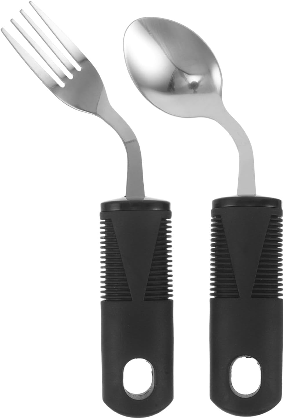 Ipetboom 2pcs Adaptive Utensils for Elderly- Left Handed Stainless Steel Fork and Spoon - Non Slip Auxiliary Spoon for Elderly Patients