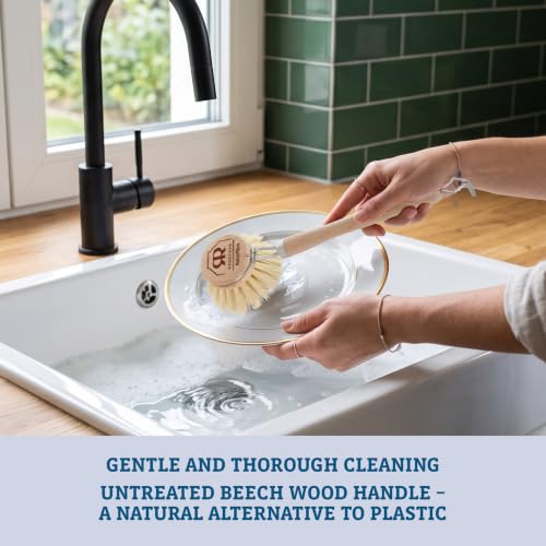 Image of Redecker Dish Brush, Tampico Fiber, 1-1 /2 Inch Round, Single - Wooden Dish Scrub Brush for Everyday Cleaning, Untreated Beechwood, Made in Germany