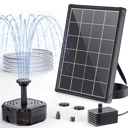 POPOSOAP【池フィルター＆8種ノズル付き】ソーラー噴水ポンプ 透明パイプ1.5m 酸素供給・水循環 池/バードバス/庭園装飾用 電池なし (100F)