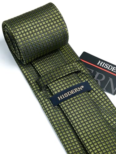 Image of HISDERN Mens Ties Plaid Tie and Pocket Square Set Classic Woven Formal Checkered Neckties & Handkerchief Wedding Party