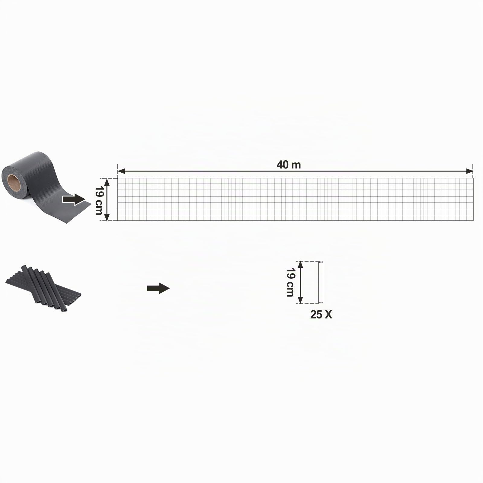 SONGMICS Frangivista in PVC, Strisce per Recinzione, Schermo Opaco di 0,19 x 40 m, Telo per Balcone, Resistente a Raggi UV, 25 Fascette, Colore Antracite GPJ040H