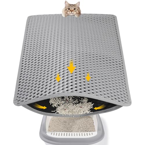 Double Layer Cat Litter Mat, 24x15 Inch Waterproof Litters Box Mat, Non-Slip Cat Mat for Litter Box