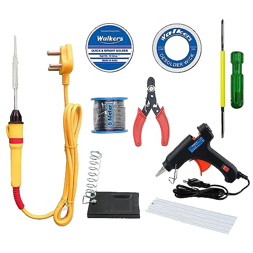 Image of Walkers Basic Bundle Electric 25W Soldering Iron Machine Tool Kit - Set of 9 with Flux Paste and Wire 25 W Simple (Flat Tip)