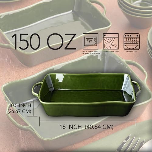 Verde Large Rectangular Stoneware Baker – 16” x 10.25” x 3” – 150oz Deep Dish for Casseroles, Lasagna & Roasting – Oven, Microwave & Dishwasher Safe – Elegant Oven-to-Table Bakeware - Thumbnail 3
