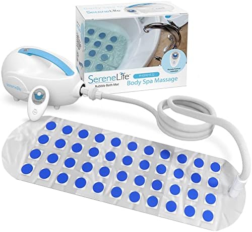 Portable Spa Bubble Bath Massager - Thermal Spa Waterproof Non-slip Mat with Suction Cup Bottom, Motorized Air Pump & Adjustable Bubble Settings - Remote Control Included - Serenelife PHSPAMT22