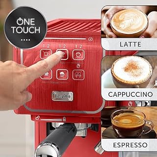 Breville Prima Latte III - Macchina per caffè espresso completamente automatica con montalatte e pompa italiana da 19 bar, compatibile con cuscinetti ESE | rosso [VCF147X]
