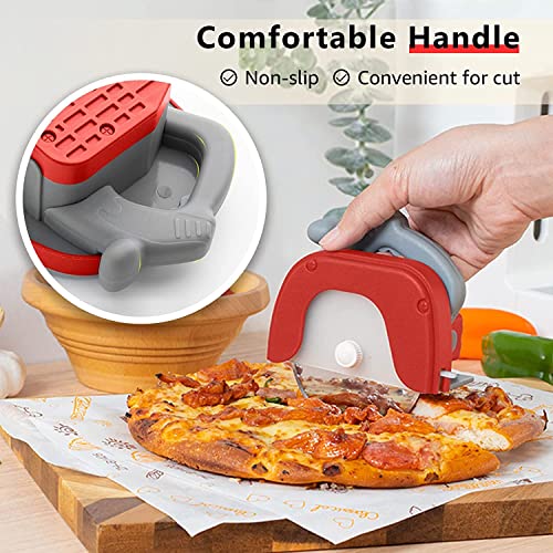 Image of P-Plus International Pizza Cutter and Serving Turner - Pizza Serving Turner - Pizza Cutter Tool - Pizza Spatula - Pizza Cutter Wheel (Set of 2, Pizza Cutter - Red)