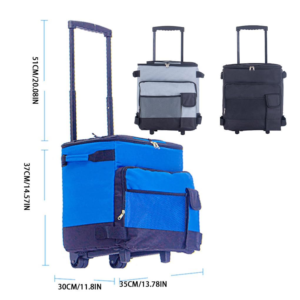 Borsa termica da 43 litri con ruote e maniglia - Borsa termica grande con cerniera e tasca in tessuto Oxford resistente per esterni, blu