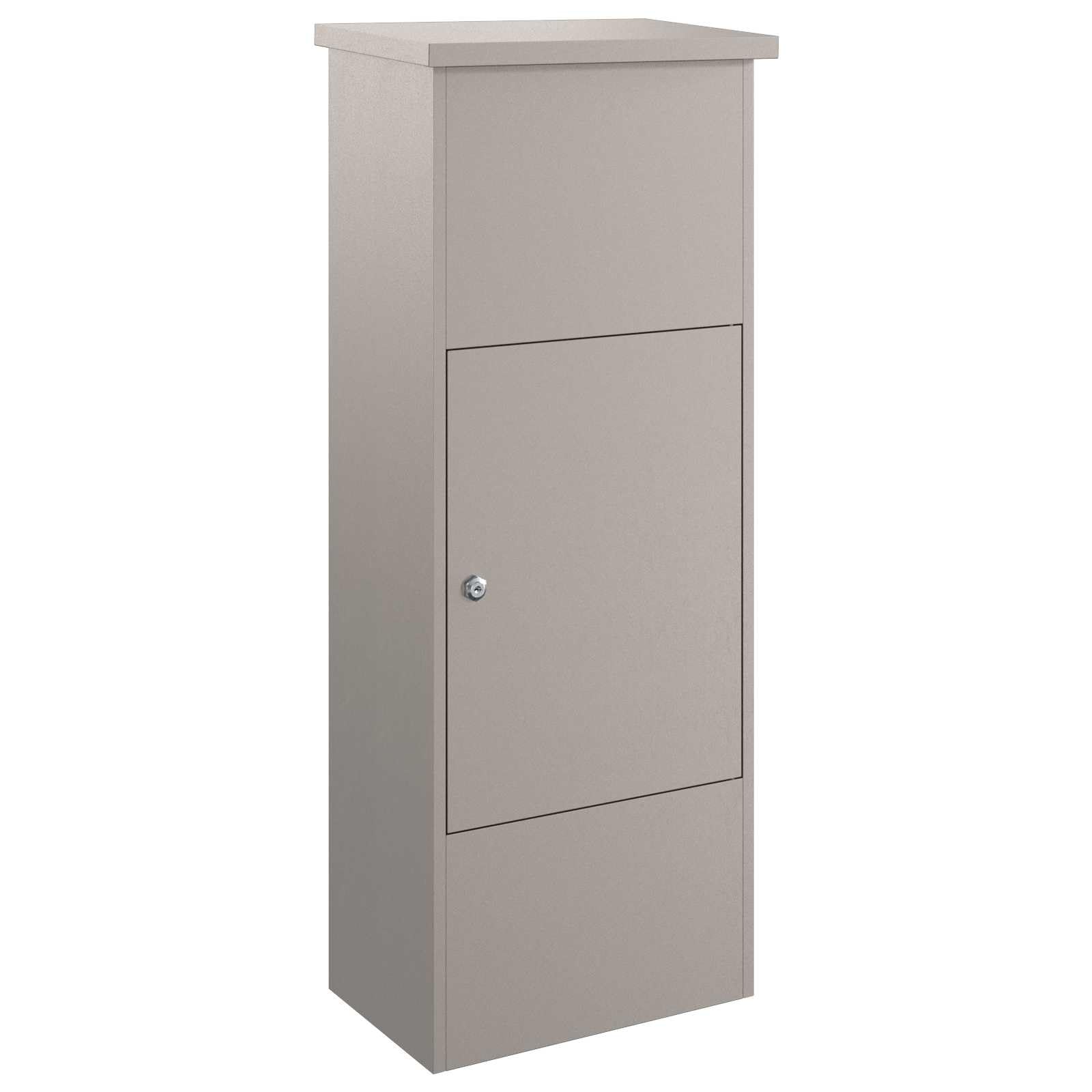 Pudełko na paczki, rdzawe ze stali odpornej na warunki atmosferyczne, wymiary 44,5 x 29 x 110,5 cm, zamykane, odporne na warunki atmosferyczne, do użytku na zewnątrz, nowoczesne wzornictwo