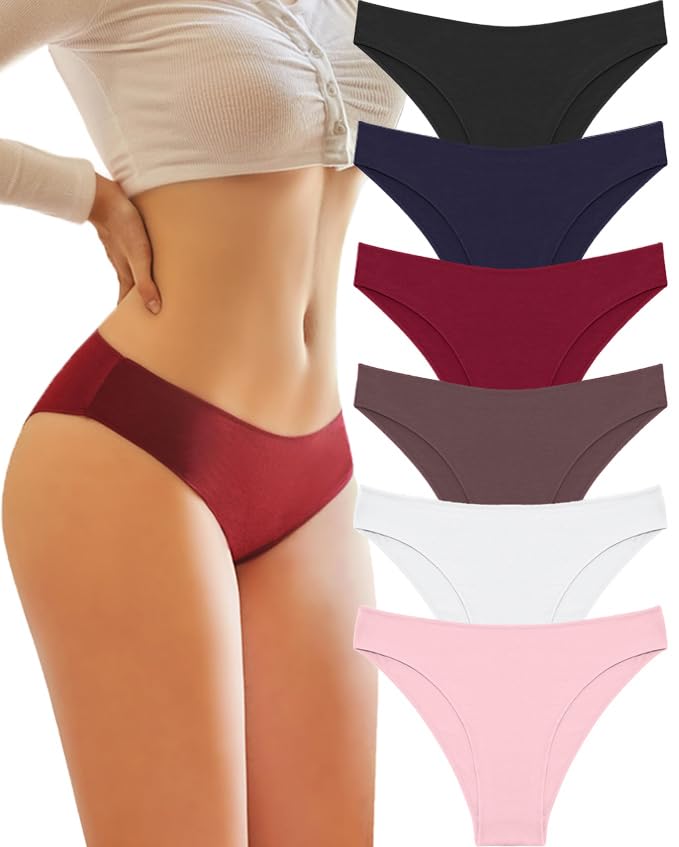 Womens Underwear Cotton Cheeky Panties for Women Cute Stretch Bikini Breathable Panties for Ladies 6Pack