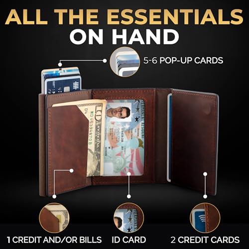 TopMost Genuine Leather Pop Up Wallet for Men, Credit Card Holder, RFID Blocking Ridge Wallets for Men with ID Window, Slim, Minimalist, 5-9 Card Capacity & Cash Slot4