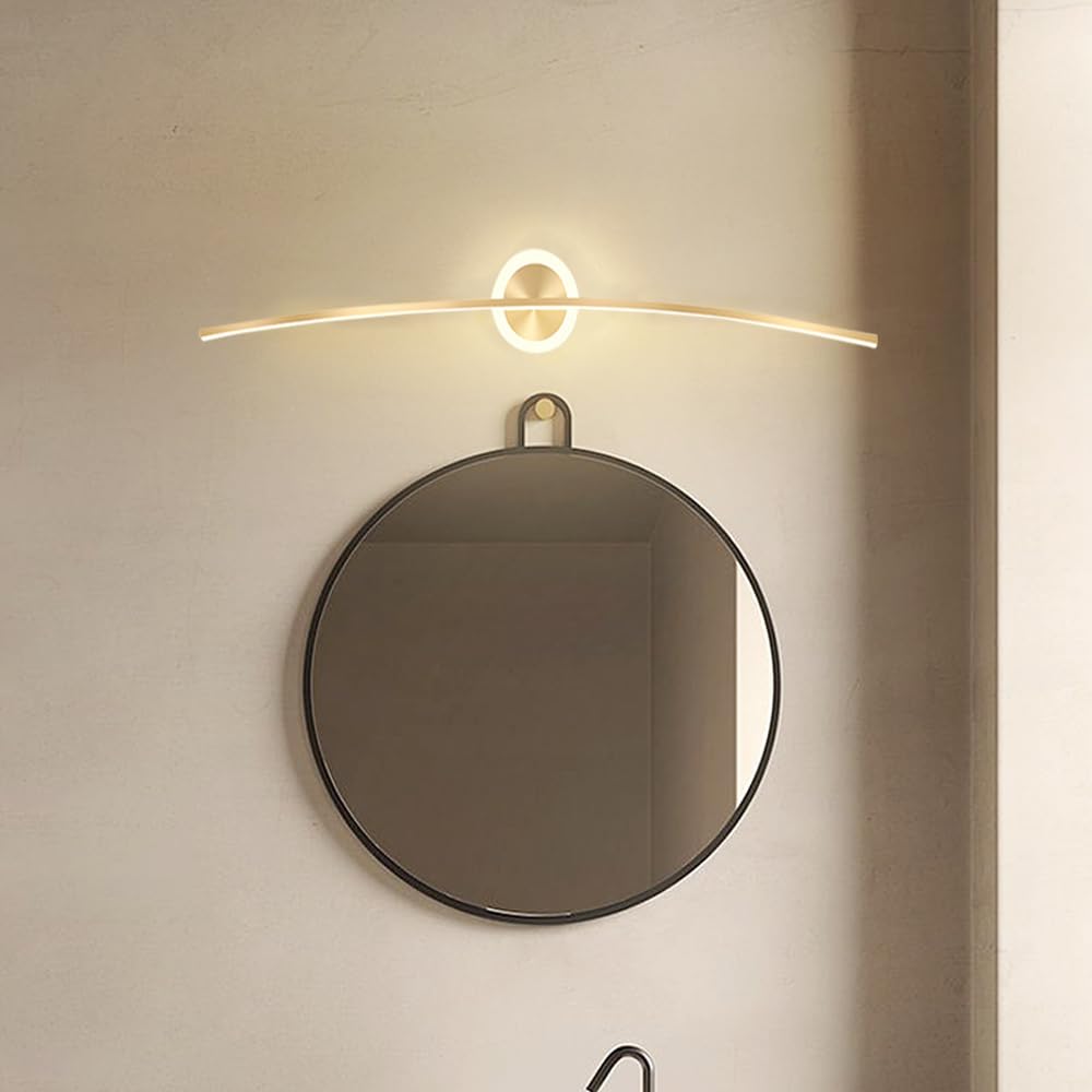Mengjay Aplique Pared Interior LED Moderna,Lampara Pared - Aplique Espejo Baño, 3000K/4000K/6000K Luz LED Interior Apliques para Dormitorio Salón Pasillo Oficina Comedor (Oro, 80cm)