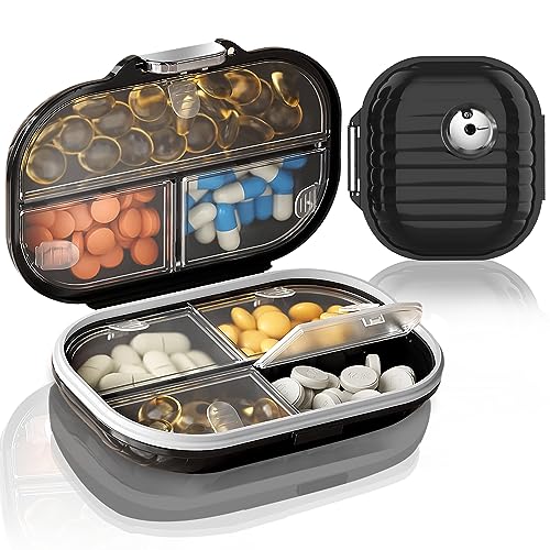 GLODEALS 2 Pack Pill Organizer Pill Box 7 Compartments Large Pill Dispenser Home Travel Supplement Holder Airtight Vitamin Container Daily Medicine Travel Essentials(Small+ Large)