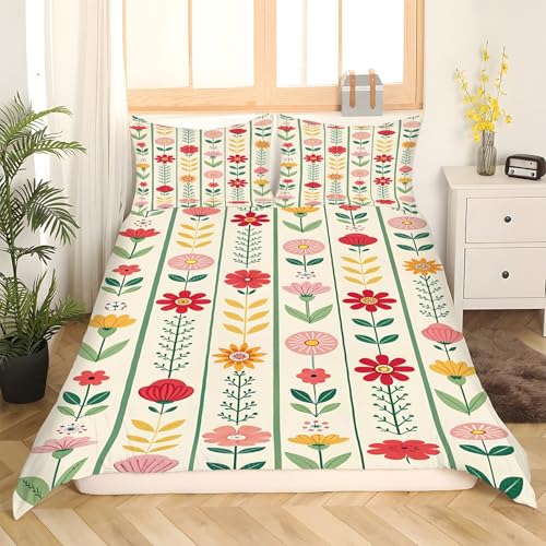 Housse de couette 160x200 fleurs avec ses 2 taies d'oreiller assorties