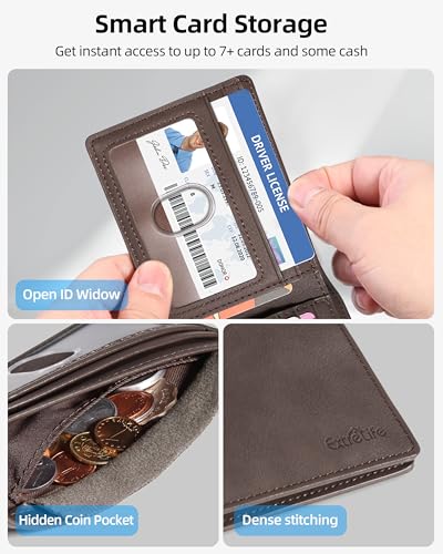 Image of Wallet for Men, Built-in Bluetooth Tracker with Apple Find My (iOS Only), RFID Blocking Bifold Mens Air Tag Wallet with GPS Tracker, Rechargeable Wallets Finder, Gift for Him, Espresso Brown