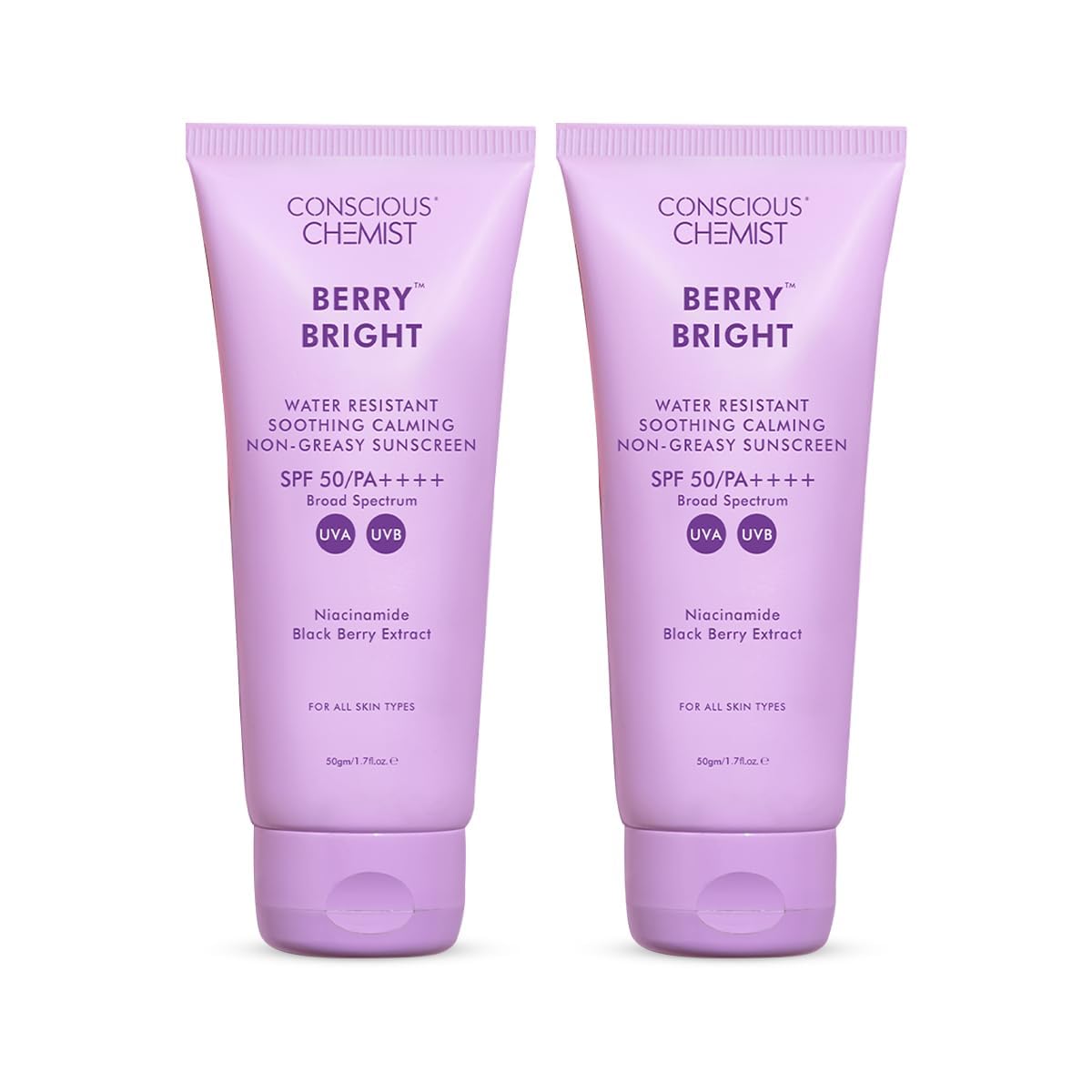 Conscious Chemist® Hybrid Lightweight Gel Sunscreen SPF 50 PA ++++ | With Water Resistant Niacinamide, Black Berry Extract | Non-Greasy, No White-Cast | All Skin Types, Cruelty Free | Pack of 2