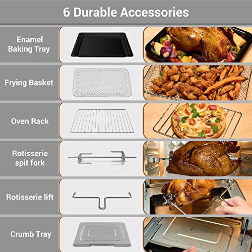 Air Fryer Oven Oimis, 17Qt 9-In-1 Countertop Smart Air Fryer Toaster Oven With Rotisserie, Dehydrator, Digital Led Screen, Countertop Convection Oven, 6 Accessories, 1500W, Black, Etl Certified(Old Panel) #TOP5
