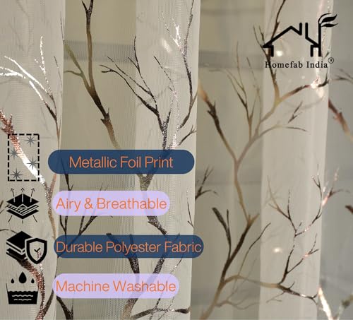 Image of Homefab India Multi Foil Transparent Sheer Curtain - 7 X 4 Feet, Door Curtains, Cream, Pack of 1 Piece