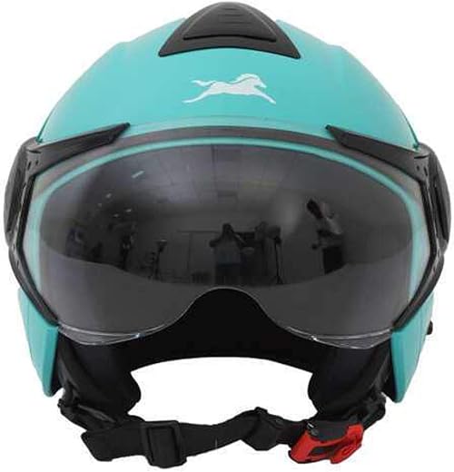 TVS Half Face Motorcycle Helmet, ISI DOT Certified, Blue, Size L, Clear Visor Helmet