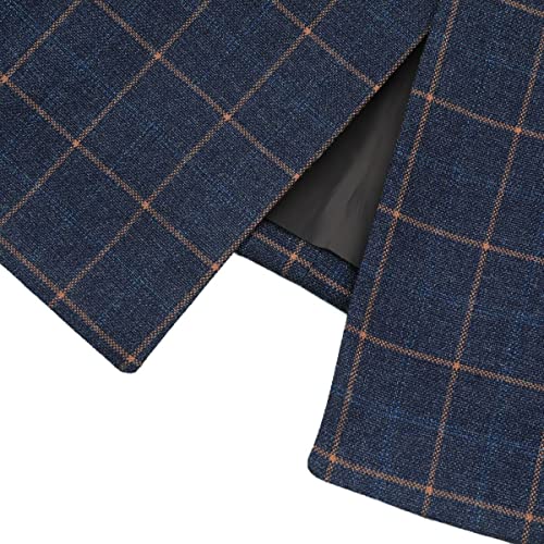 Cloudstyle Mens Blue Slim Fit 3 Piece Checked Suits Double Breasted Vintage Fashion,Navy,Medium #TOP5