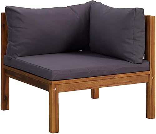 HFMDRMU Solid Acacia Wood Sectional Corner Sofa with Dark Gray Cushions