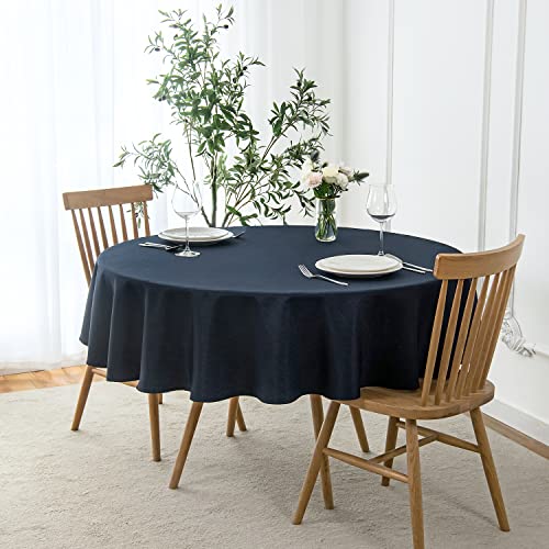 maxmill Round Linen Looking Textured Tablecloth Spill-Proof Wrinkle Free Soft Jacquard Table Cloth for Circular Table Cover, for Dining Room Buffet Banquet Parties Holiday Dinner, 70 Inch Navy Blue