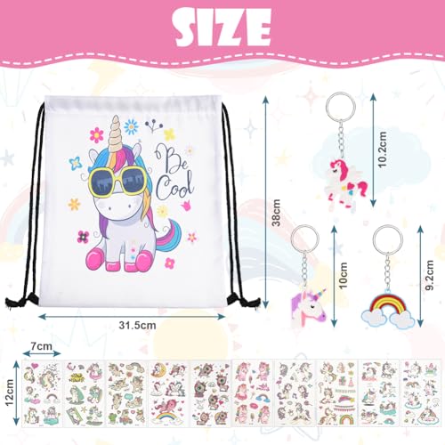 URAQT Unicorn Backpack for Kids Gym Drawstring Backpack for Kids Unicorn Drawstring Bags Set including Keychain and Tattoo Sticker - Image 2