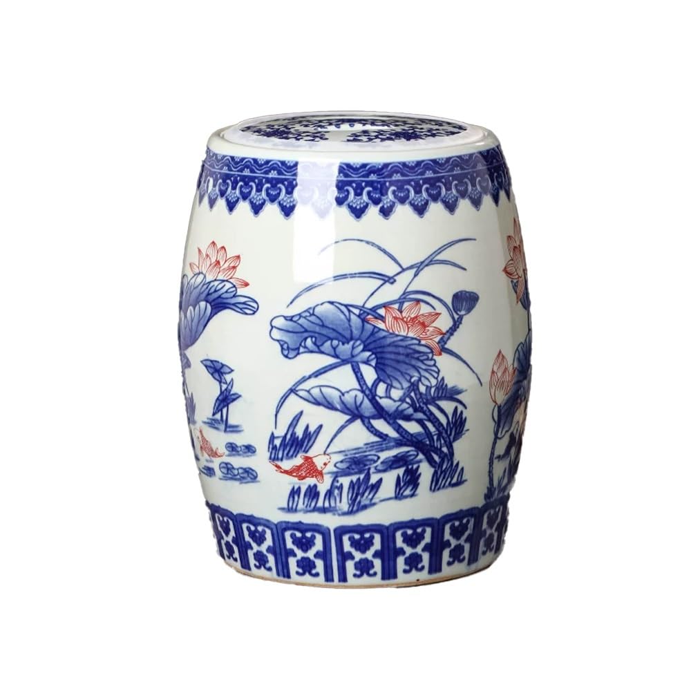 Sxhjdy Model B Chinese Retro Ceramic Rice Storage Jar 10 15 25Kg Dispenser Ceramic Grain Bucket With Lid, Blue And White Food Airtight Storage Jars(,25Kg/55Lbs)