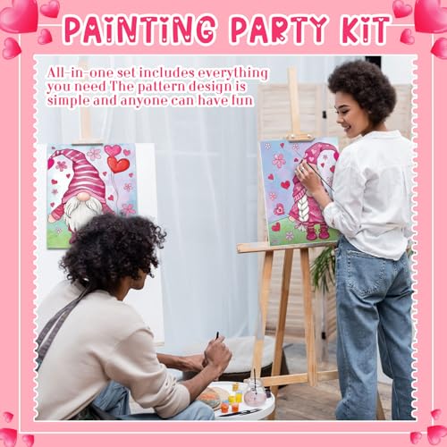 Feifeiya 2 Pack Couples Pre Drawn Canvas Paint Kit for Adults Valentines Sip and Paint Art Gifts Valentine's Day Theme Stretched Canvas for Couples Game Date Night Anniversary, 8'' x 10''(Gnome) by Feifeiya - Used condition - Image 4