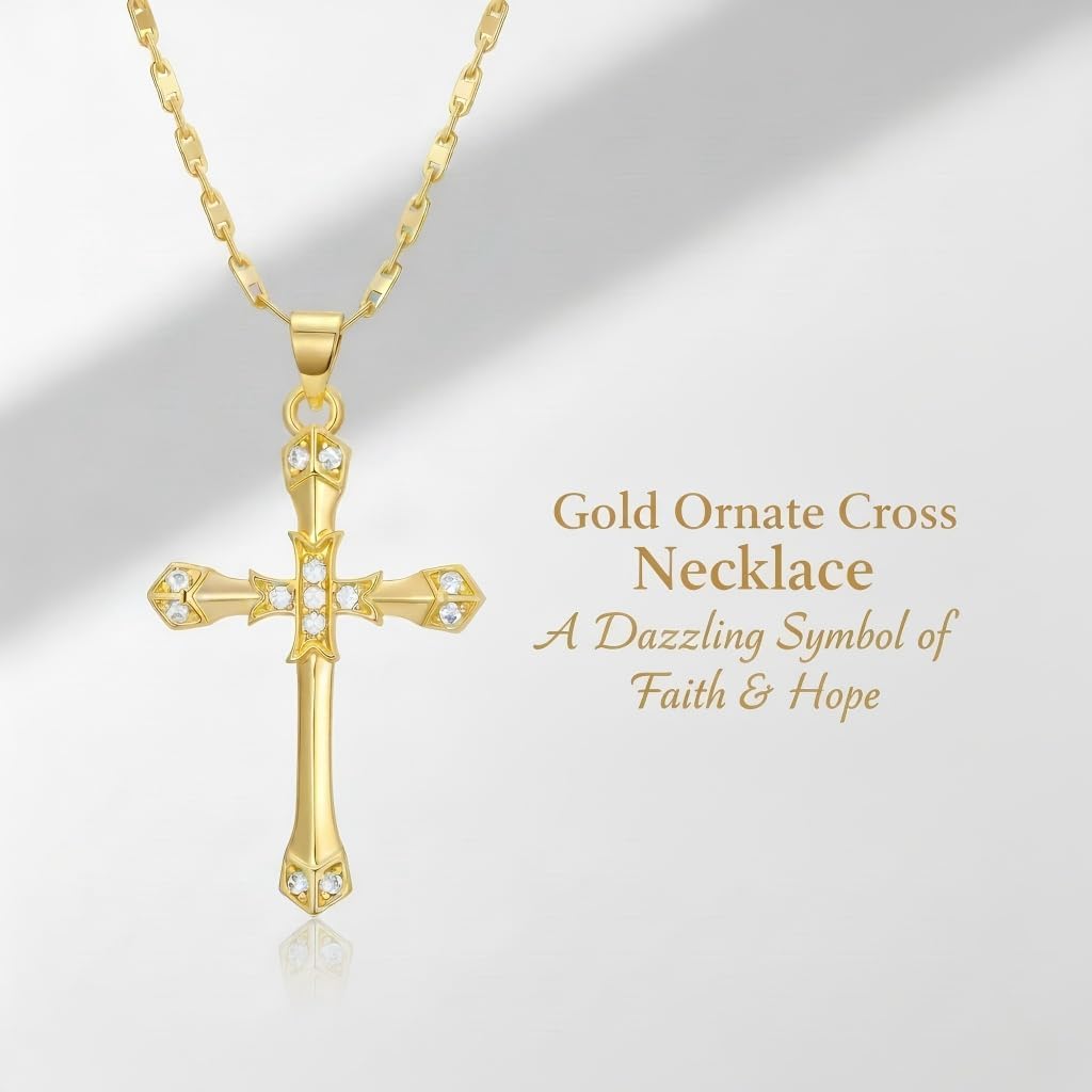 Gold Cross Necklace for Women - Vintage 14K Gold Cross Pendant with Cubic Zirconia Dainty Religious Jewelry Gift for Mom Wife - Image 7
