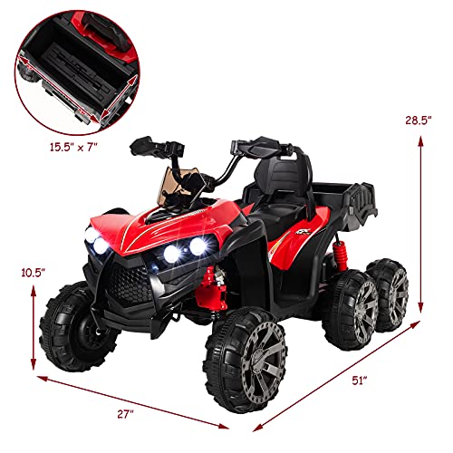 Costzon Kids Atv, 12V Battery Powered 6 Wheels Electric Vehicle W/ 4Wd, Back Trunk, Led Lights, Music, Story, Usb, Backrest, Treaded Tires, Ride On Car Quad For Boys & Girls Gift, Ride On Atv (Red) #TOP6
