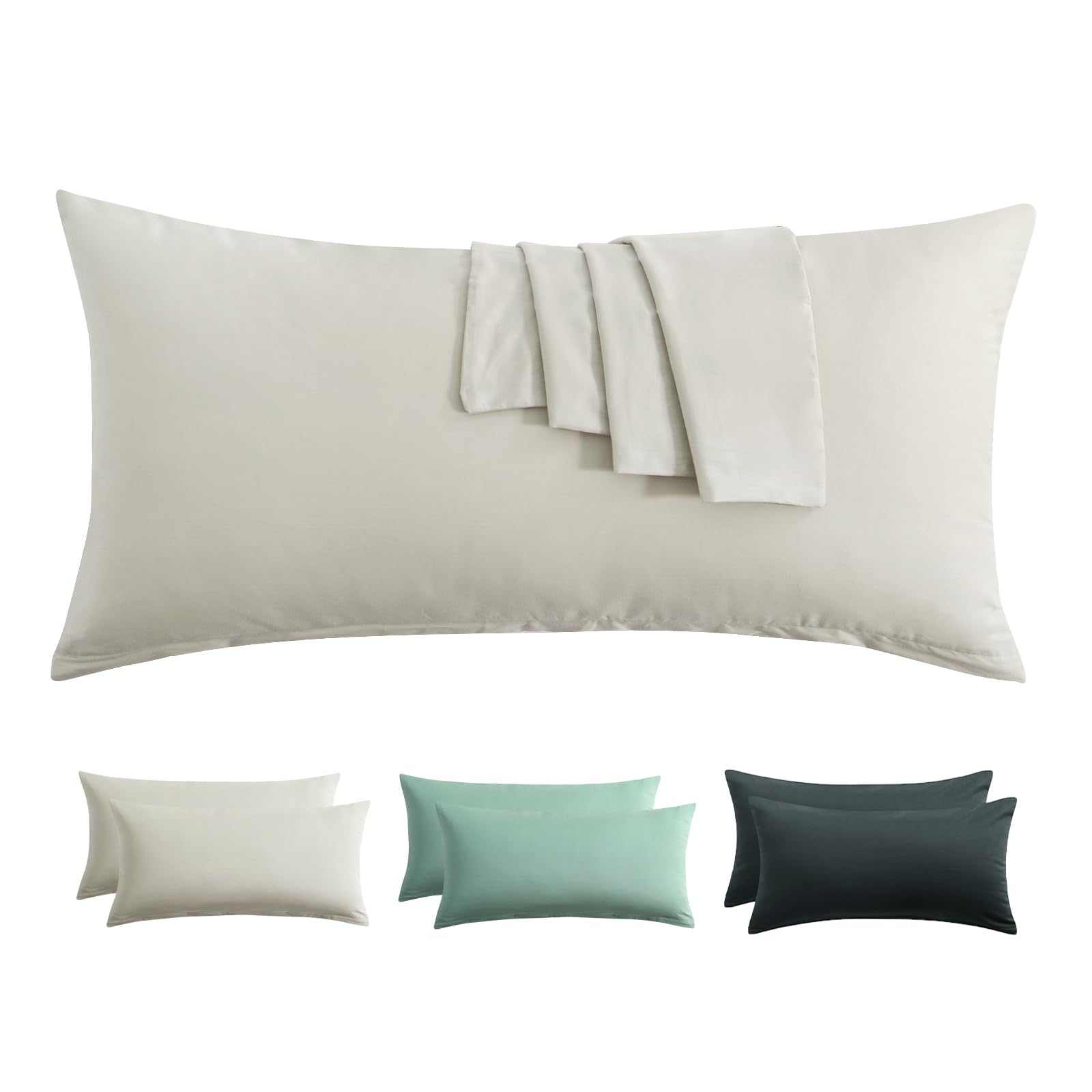 RUIKASI Kissenbezug 40 x 80 Baumwolle 2er Set - Kopfkissenbezug 40x80 Beige mit Reißverschluss Bezug für Kissen 40x80cm, Cotton Pillow Cover Pillowcase