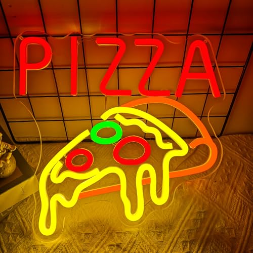 OvoNinn Pizza Neon Signs for Wall Decor Pizzeria Neon Light LED Signs for Business Shop Pizza Party Decorations Light Up Pizza Sign Neon Wall Art