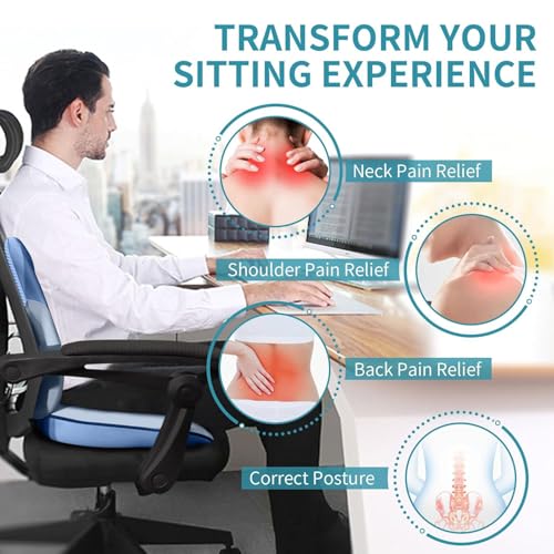 Image of FLORICH Seat Cushion and Lumbar Support Pillow for Office Chair Car Neck Headrest Pillow Memory Foam Seat Pads Pressure Relief Back Cushion and Carseat Pads(Blue)