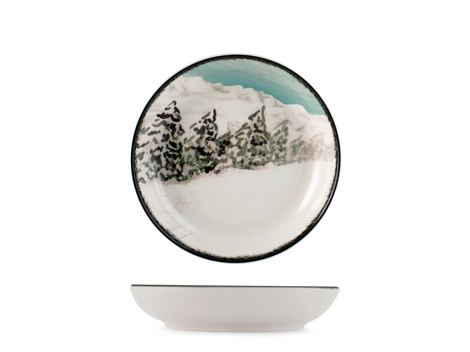 H&H Service de Table Noël 12 Pièces Winter Escape en Grès - Assiettes Plates, Creuses et à Dessert - Illustrations Vintage de Skieurs, Idéal pour Créer une Table Élégante et Moderne pour Noël